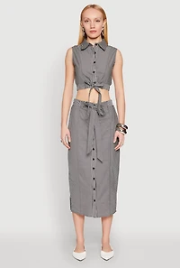 Womens Striped Tie Front Midi Skirt,