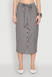Womens Striped Tie Front Midi Skirt,
