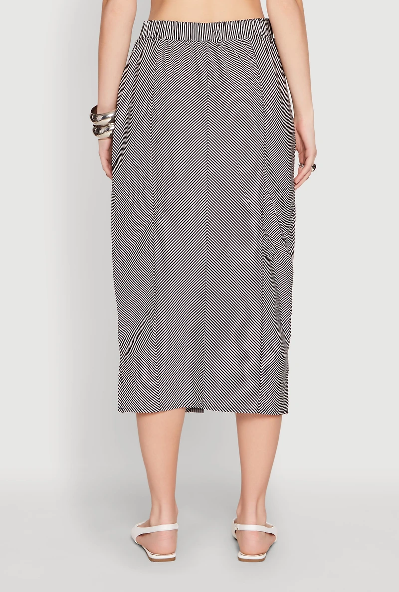 Womens Striped Tie Front Midi Skirt, L