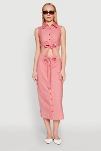 Womens Striped Tie Front Midi Skirt, Red, Size S