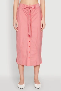 Womens Striped Tie Front Midi Skirt, Red, Size S