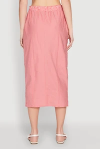 Womens Striped Tie Front Midi Skirt, Red, Size S