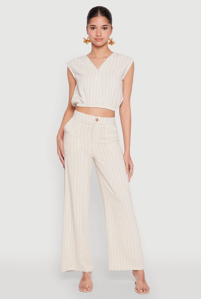 Womens Cap Sleeve Faux Wrap Crop Top, Beige, Size L