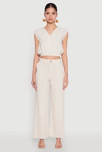 Womens Cap Sleeve Faux Wrap Crop Top, Beige,