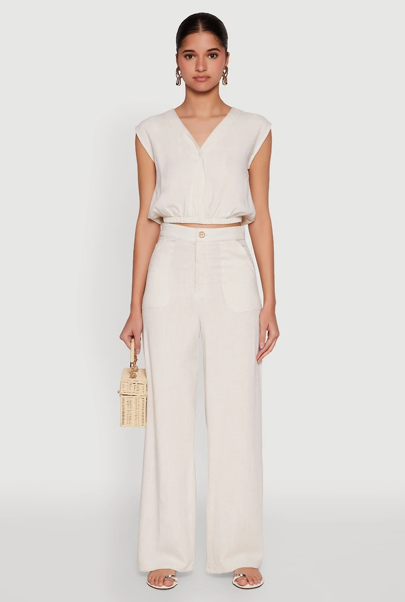 Cap Sleeve Faux Wrap Crop Top