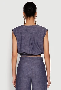 Womens Cap Sleeve Faux Wrap Crop Top, Blue, Size M