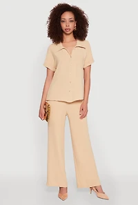 Womens Airy Fixed Cuff Button Front Shirt, M