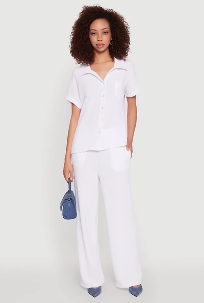 Womens Airy Pull On Dress Pants, White, Size L