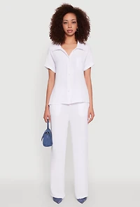 Womens Airy Pull On Dress Pants, White, Size L