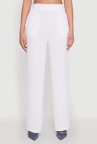 Womens Airy Pull On Dress Pants, White, Size L