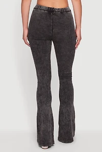 High Waisted Compression Rib Acid Wash Flare Pants
