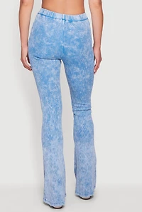 High Waisted Compression Rib Acid Wash Flare Pants