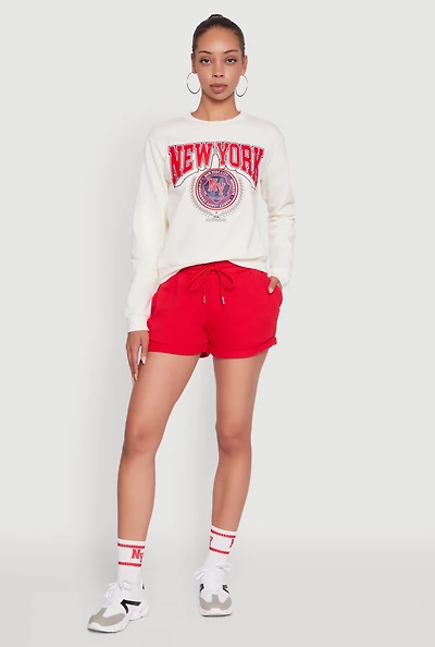 Womens New York Graphic Sweatshirt and Sweatshorts with Socks Set, Multi, Size S