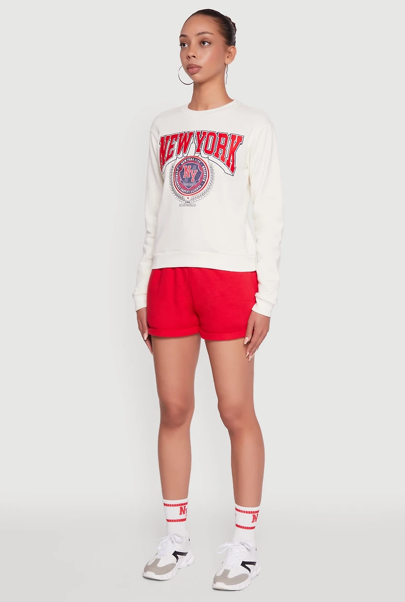 Womens New York Graphic Sweatshirt and Sweatshorts with Socks Set, Multi, Size M