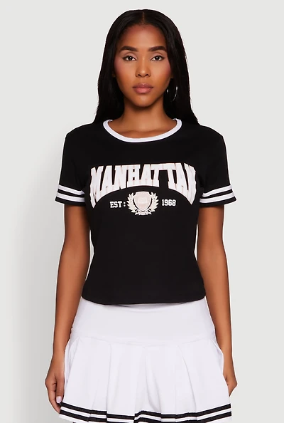 Womens Varsity Stripe Manhattan Graphic Tee,