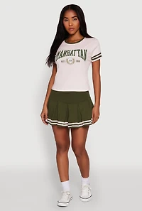 Womens Varsity Stripe Manhattan Graphic Tee, Pink,