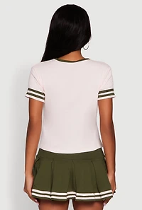 Womens Varsity Stripe Manhattan Graphic Tee, Pink,