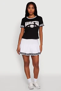Womens Varsity Stripe Drop Waist Pleated Skirt, White, Size M