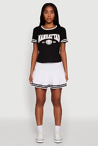 Womens Varsity Stripe Drop Waist Pleated Skirt, White, Size M