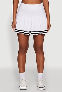 Womens Varsity Stripe Drop Waist Pleated Skirt, White, Size M