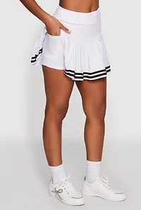 Womens Varsity Stripe Drop Waist Pleated Skirt, White, Size M