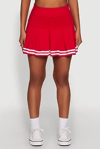 Womens Varsity Stripe Drop Waist Pleated Skirt, Red, Size L