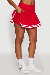Womens Varsity Stripe Drop Waist Pleated Skirt, Red, Size L