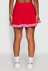 Womens Varsity Stripe Drop Waist Pleated Skirt, Red, Size L