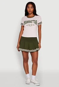 Womens Varsity Stripe Drop Waist Pleated Skirt, Green, Size M