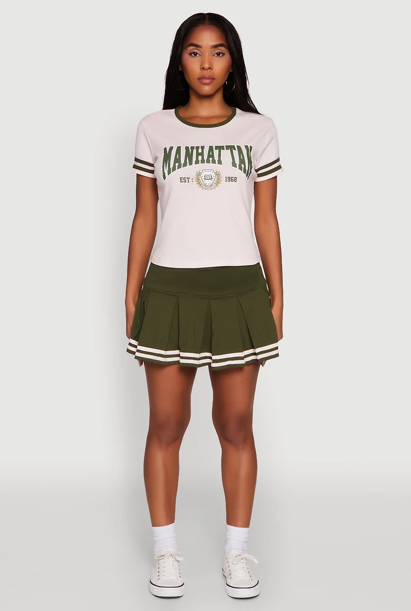 Womens Varsity Stripe Drop Waist Pleated Skirt,