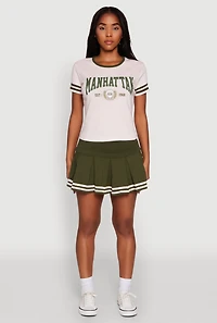 Womens Varsity Stripe Drop Waist Pleated Skirt,