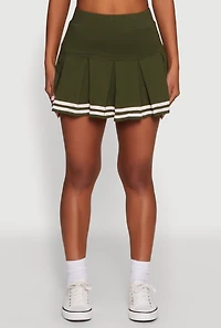 Womens Varsity Stripe Drop Waist Pleated Skirt, Green, Size M