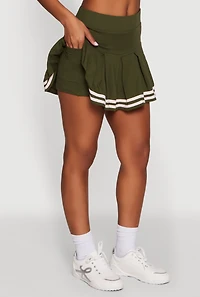 Womens Varsity Stripe Drop Waist Pleated Skirt, Green, Size M