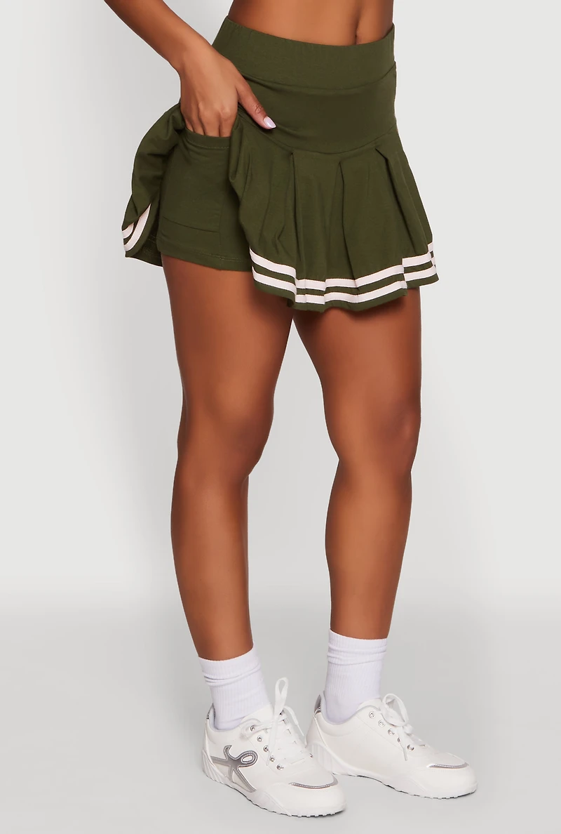 Womens Varsity Stripe Drop Waist Pleated Skirt,