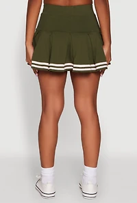 Womens Varsity Stripe Drop Waist Pleated Skirt, Green, Size M