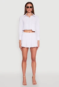 Womens Airy Cropped Striped Shirt, White, Size M