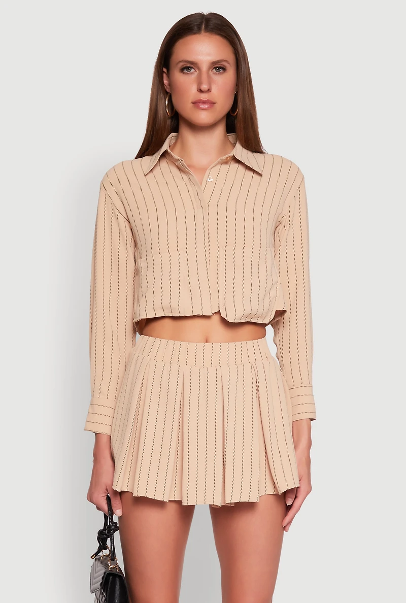 Womens Airy Cropped Striped Shirt,