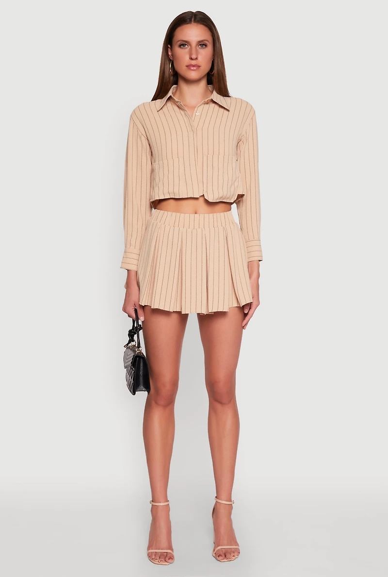 Womens Airy Cropped Striped Shirt,