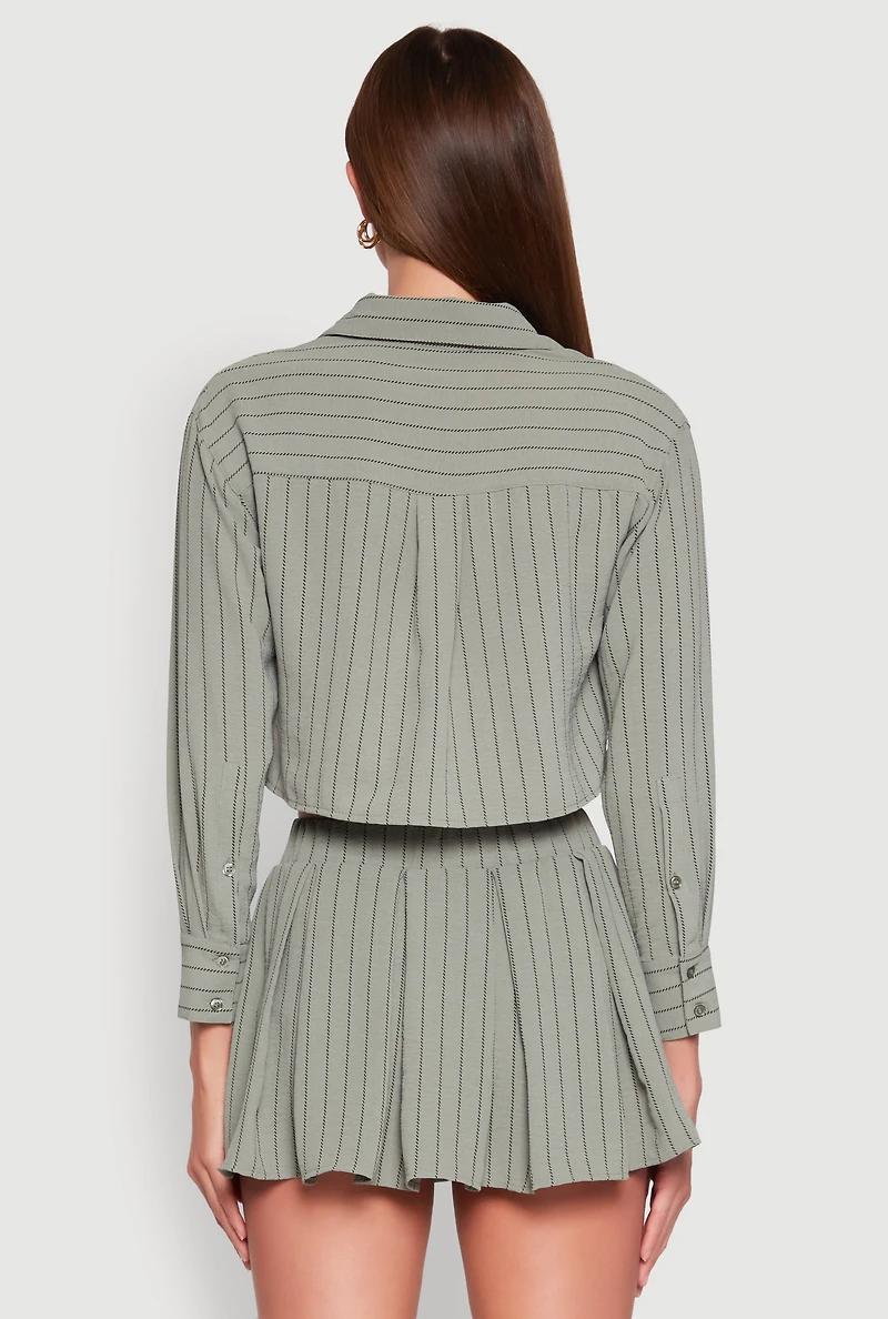 Womens Airy Cropped Striped Shirt,