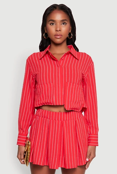 Airy Cropped Striped Shirt