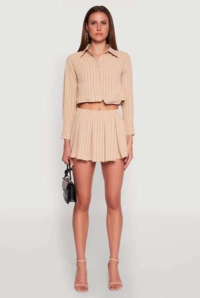 Womens Airy Striped Mini Pleated Skirt,