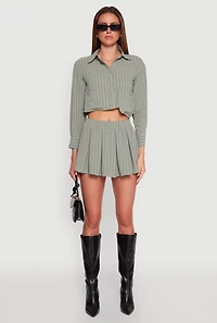 Womens Airy Striped Mini Pleated Skirt, Green, Size L