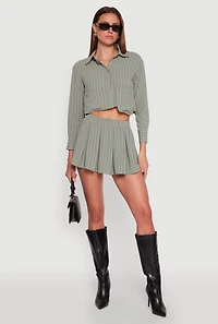 Womens Airy Striped Mini Pleated Skirt, Green, Size M
