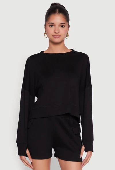 Womens Stylish Long Sleeve Soft Knit Sweatshirt with Thumb Holes,