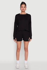 Womens Stylish Long Sleeve Soft Knit Sweatshirt with Thumb Holes,