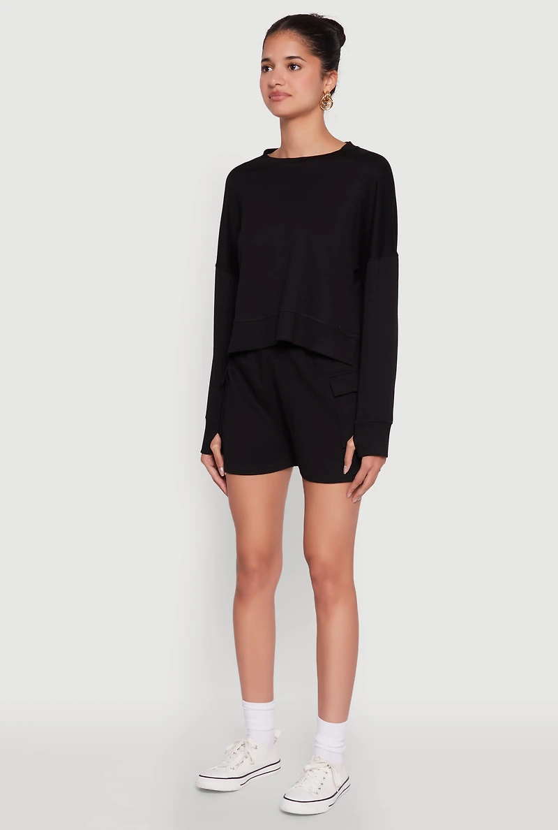 Womens Stylish Long Sleeve Soft Knit Sweatshirt with Thumb Holes,