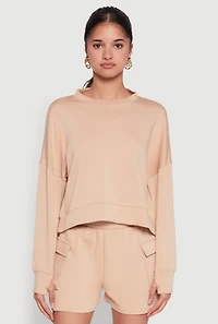Womens Stylish Long Sleeve Soft Knit Sweatshirt with Thumb Holes, Beige, Size XL