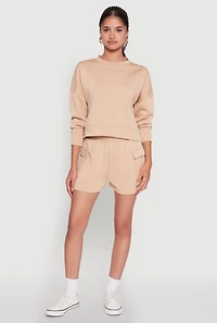 Womens Stylish Long Sleeve Soft Knit Sweatshirt with Thumb Holes, Beige, Size L