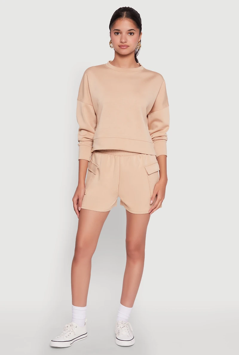 Womens Stylish Long Sleeve Soft Knit Sweatshirt with Thumb Holes, Beige, Size XL