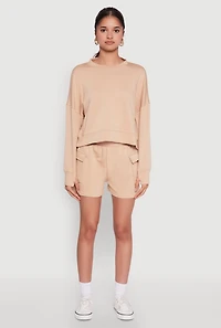 Womens Stylish Long Sleeve Soft Knit Sweatshirt with Thumb Holes, Beige, Size L
